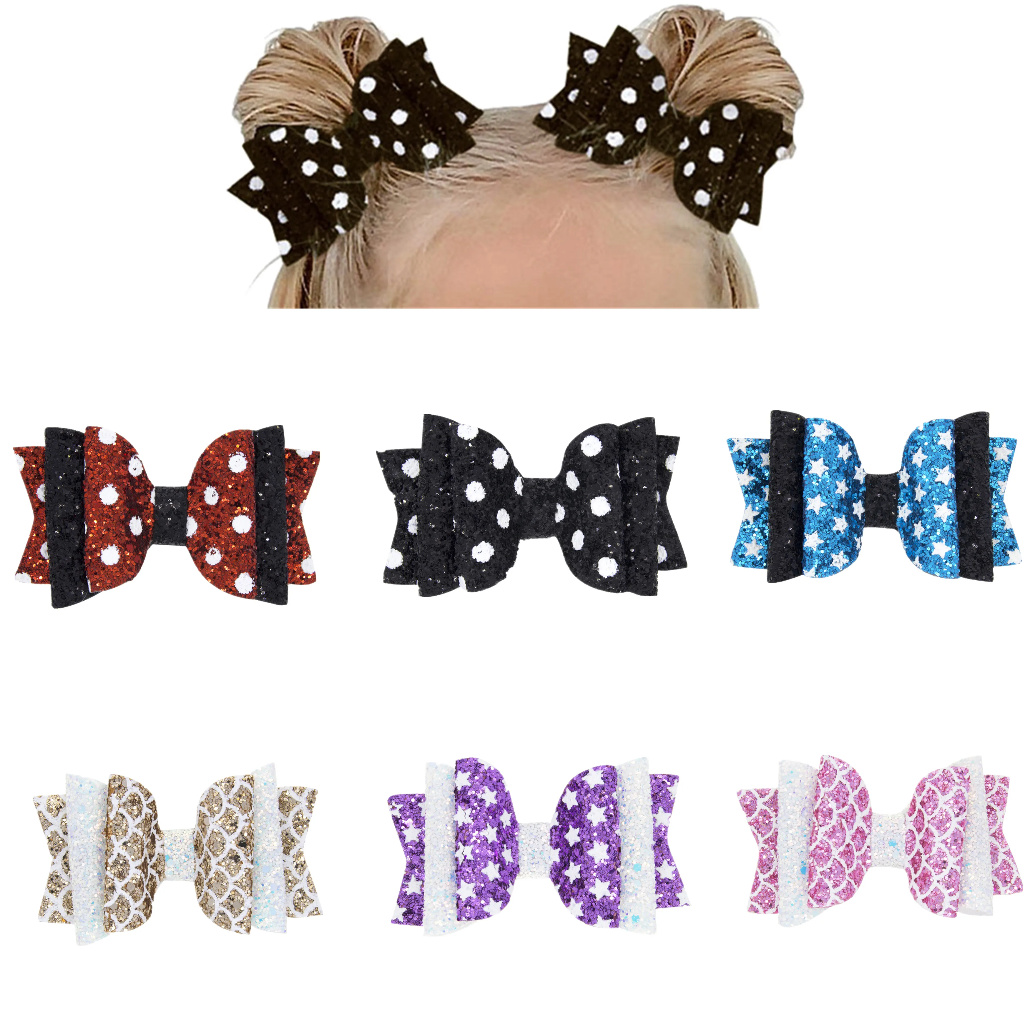 

1PCS Sequin Glitter Dot Star Scale Swallow-Tailed Bow Hair Pins Girl Hair Clips Children Birthday Festival Gift Hair Accessories