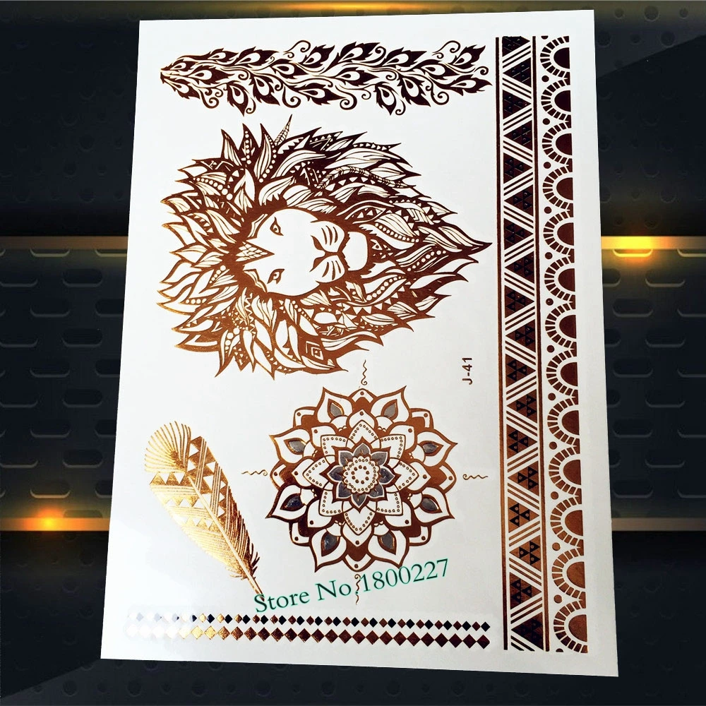 1 шт. большой размер Золотые Львы временная татуировка наклейка Женская хна