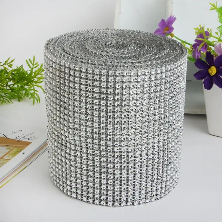 24 ряд 10 Yd сетка отделка Bling Алмазная обертка торт рулон Тюль 9 м * 12 см ленты с