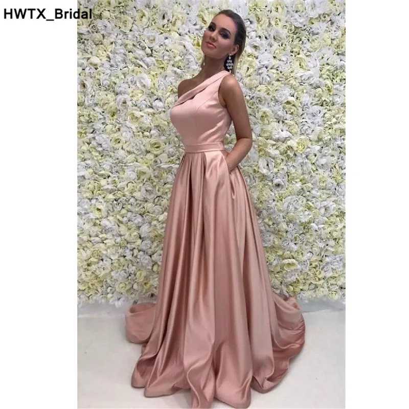 Сексуальное синее платье подружки невесты на одно плечо 2018 длинное в пол для