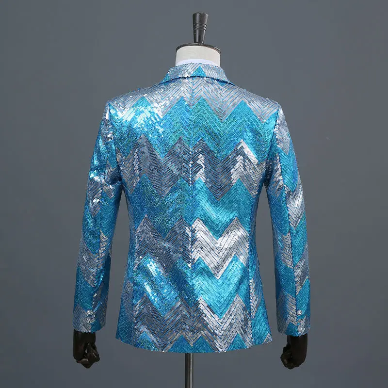 Блейзер Мужской с блестками приталенный элегантный светло голубого цвета