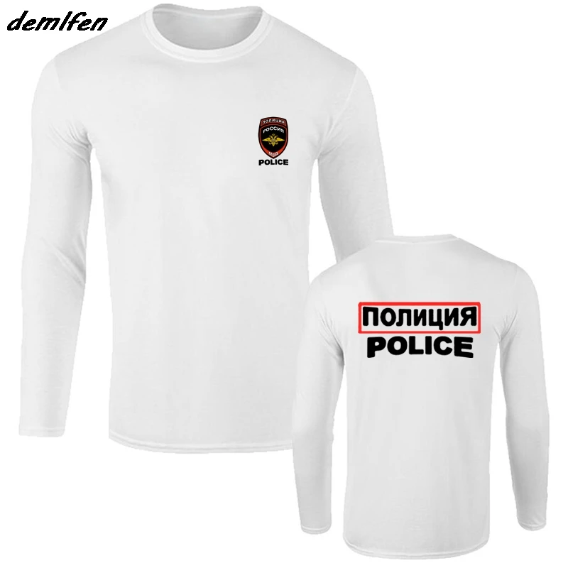 white Мужская хлопковая футболка с длинным рукавом, модная новинка, Россия, Москва, логотип MVD, полицейский дизайн, футболка, футболка - Цвет: white