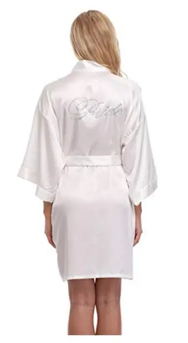 

RB87 Summer Short Satin Rhinestone Letter Bride Robes Bridesmaids and Maid Of Honor Robes Sleepwear Nightwear Wedding Bathrobe