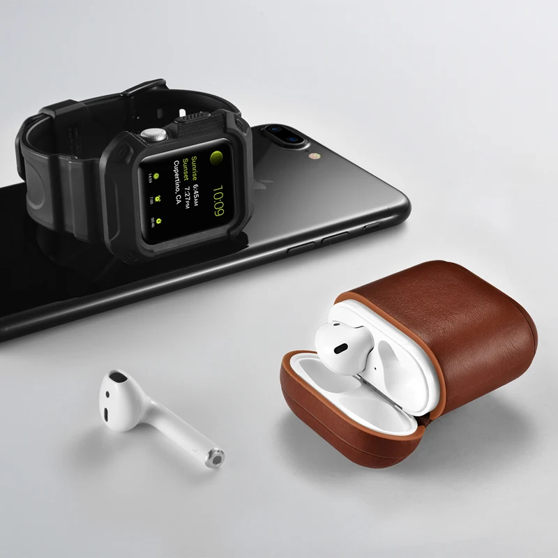 Чехол для наушников Apple Airpods кожаный чехол с кнопками аксессуары защитный