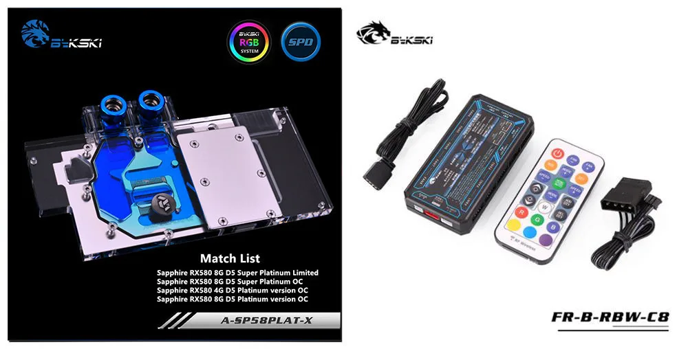 Controller(5V AURA) Bykski A-SP58PLAT-X полная бухта GPU водоблок для VGA сапфир RX580 Nitro+ видеокарта A-SP58PLAT-X водяного охлаждения - Цвет лезвия: Controller(5V AURA)