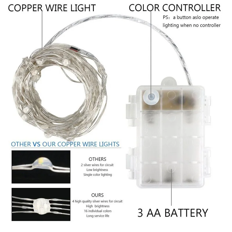 Рождественская гирлянда с 10 100 светодиодами 1/2/5/10 м|battery operated|10m 100ledled string rgb |