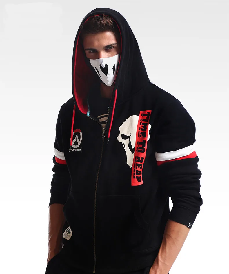OW Reaper толстовка мужская OW Game Reaper Hero Косплей Толстовка с капюшоном черная на молнии размера плюс 3XL 4XL пальто для молодежи