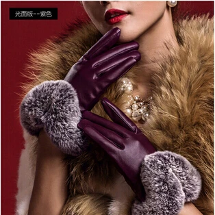 purple M MISM, зимние перчатки из искусственной кожи, женские теплые перчатки с искусственным мехом, элегантные аксессуары для девушек - Цвет: purple