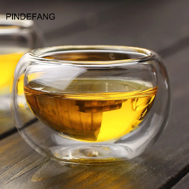 PINDEFANG 6 шт. 50 мл стакан с двойными стенками кунг-фу чайная кофейная чашка