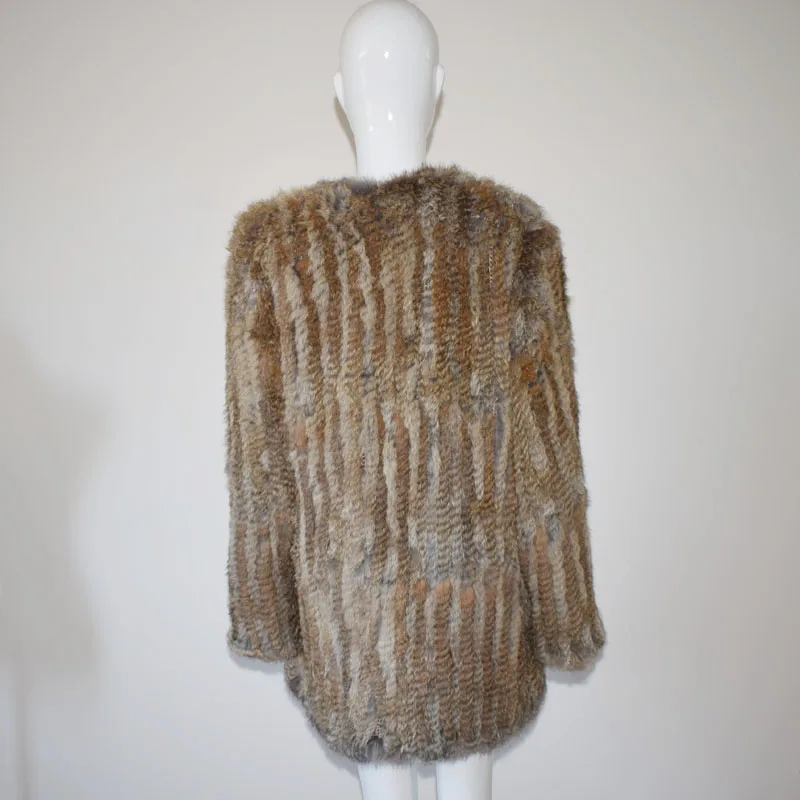 (TopFurMall) Женская куртка из натурального кроличьего меха с круглым вырезом Осень