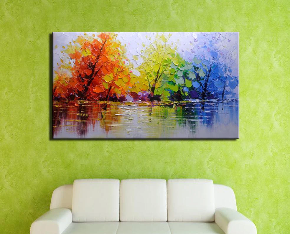 100% ручная роспись цветной нож Дерево Современная картина маслом на холсте