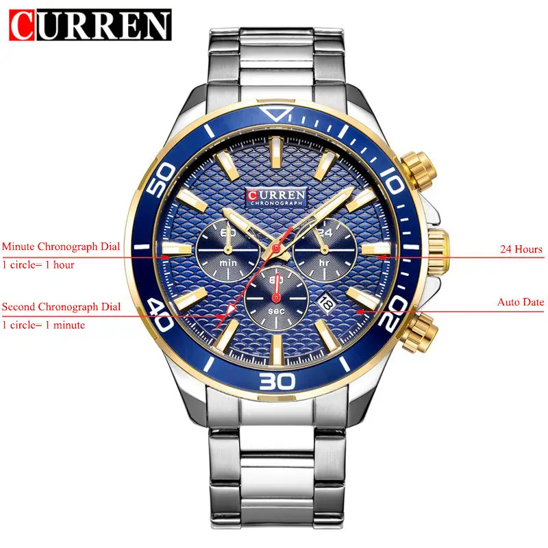 silver blue Curren кварцевые мужские часы из нержавеющей стали мужские часы лучший бренд класса люкс Спортивные Хронограф Авто Дата часы Relogio Masculino 8309 - Цвет: silver blue