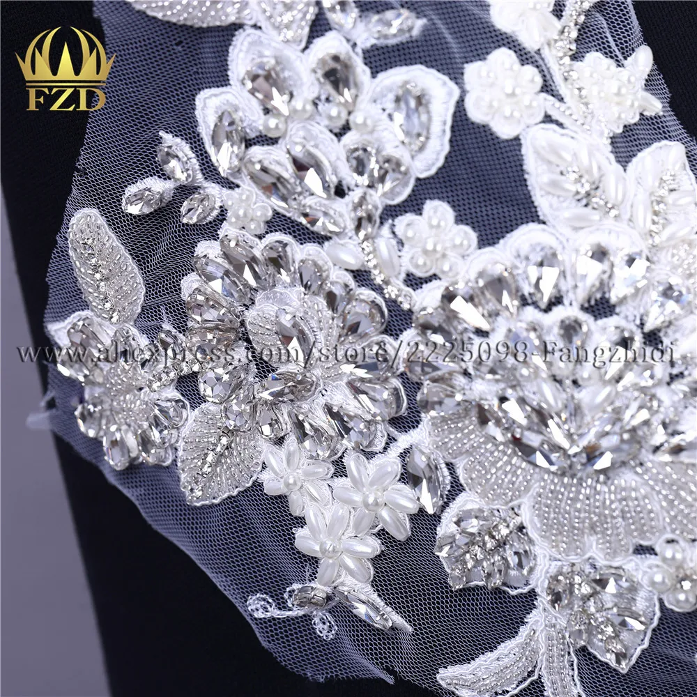 

FZD Wholesale 10 Pair Beaded Crystal Pearl Handmade Rhinestone Small Patches for Wedding Dress Bridal Accessories Decoration