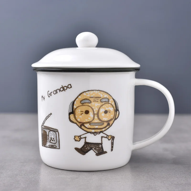 Retro Nostalgic Coffee Cup Enamel color Ceramic Mugs Tea Milk Mug with Lid water bottle Elder Portable Drinkware Lovers Gift | Дом и сад