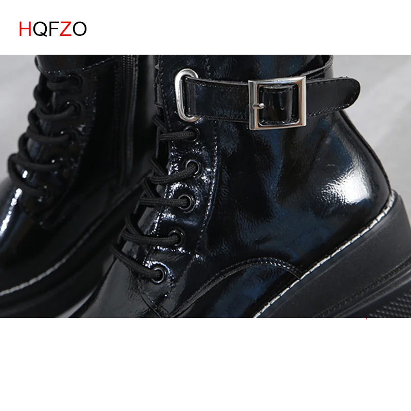 HQFZO/кожаные ботинки в британском стиле осенняя женская обувь на платформе и