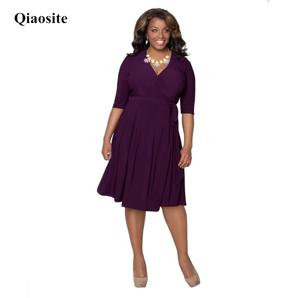 Свободные большие размеры летние женские платья с v образным вырезом однотонные