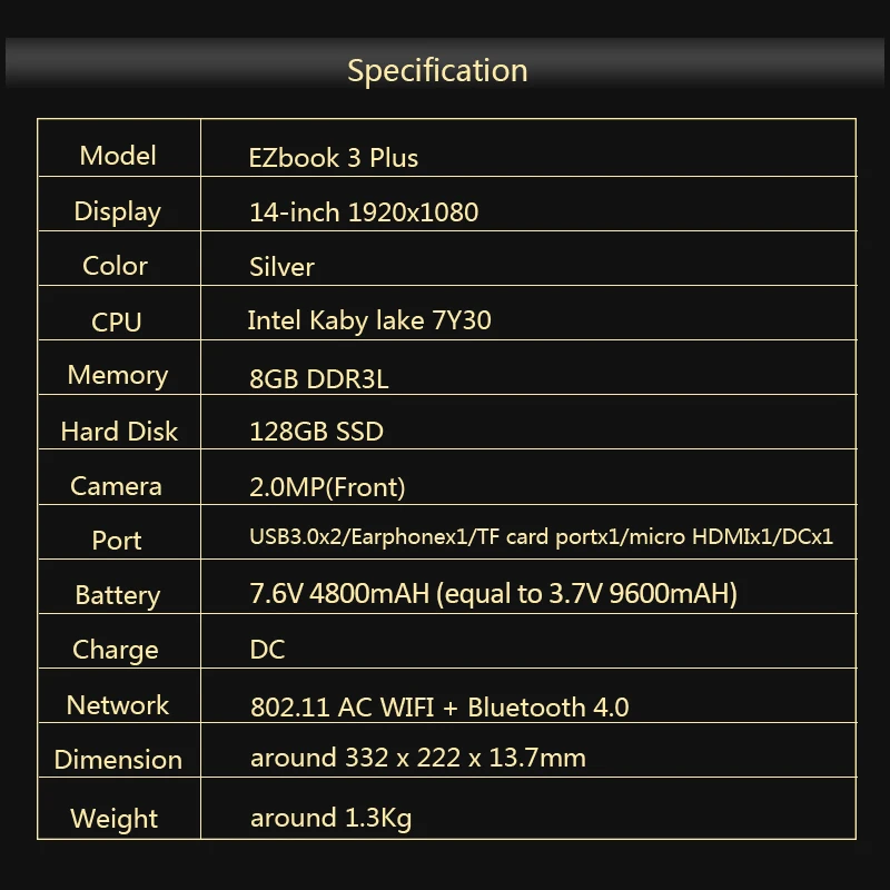 14 ''Intel Core M3-7Y30 ноутбук Dual Band 802.11ac WiFi 8 ГБ ОЗУ 128 SSD Ноутбуки Металлического