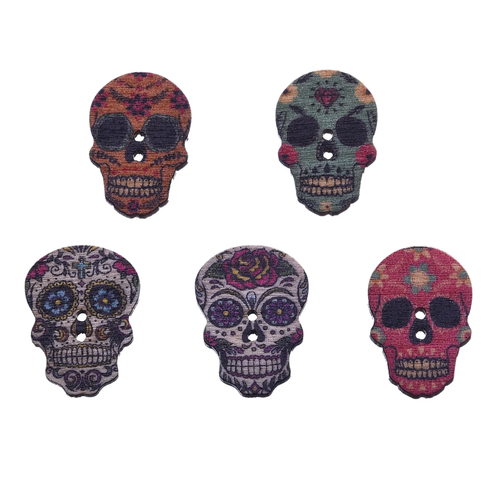 50Pcs Skull Shaped 2 Holes Wooden Buttons Mixed Sewing Accessories Clothing Flatback Scrapbooking Craft 27*17mm | Дом и сад