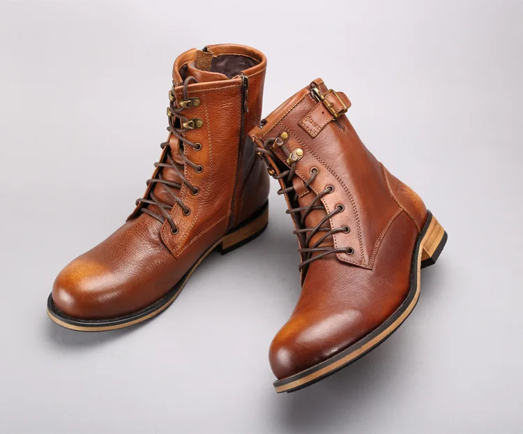 Ботинки martin Мужские Винтажные коровья кожа круглый носок на шнуровке молния