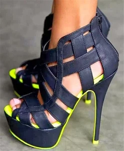 New Summer Fluorescent Edged Crossed Strappy Ankle Boots Gladiator Peep toe High Heels Sandals Boots Cut out Short Bottines