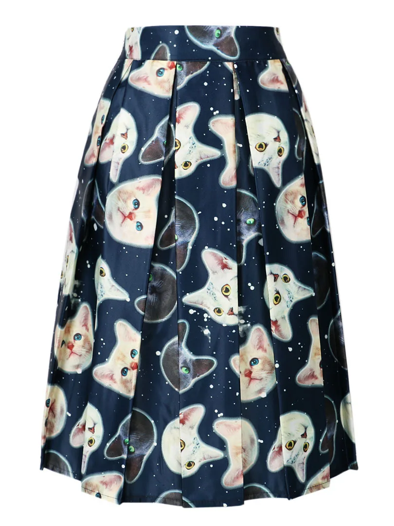 Daylook 2016 милый кот печати эластичные Высокая Талия приталенное Винтаж