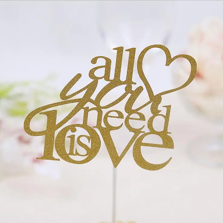 10Pcs All You Need Is Love Cake Topper Gold Inserted Card Wedding Stand Birthday Party Decorations Kids Centerpieces | Дом и сад