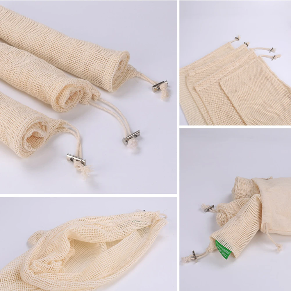 

Mesh Reusable Shopping Bag Cotton Vegetable Bag Net Drawstring Washable Storage Eco Bag Mesh Shopping Pouch Female Tote Bags