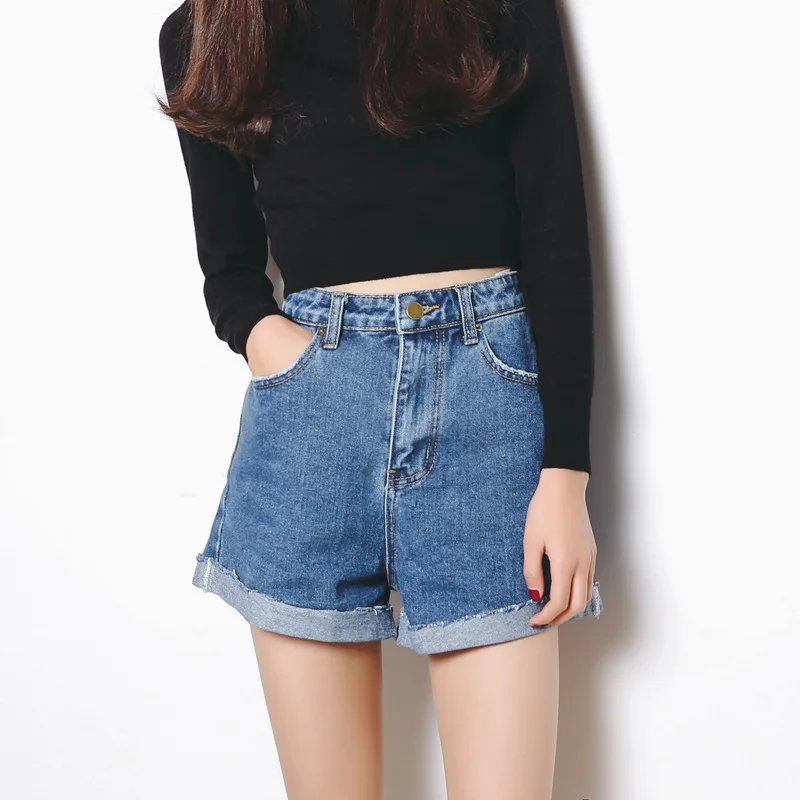 Летние женские джинсы с высокой талией облегающие синие и черные двойным