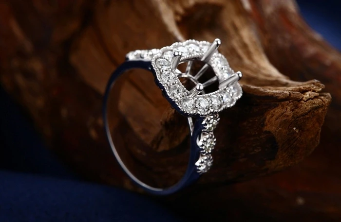 CaiMao полуустанавливаемое кольцо с подушкой и 0.73ct Бриллиантовое 18k белое золото