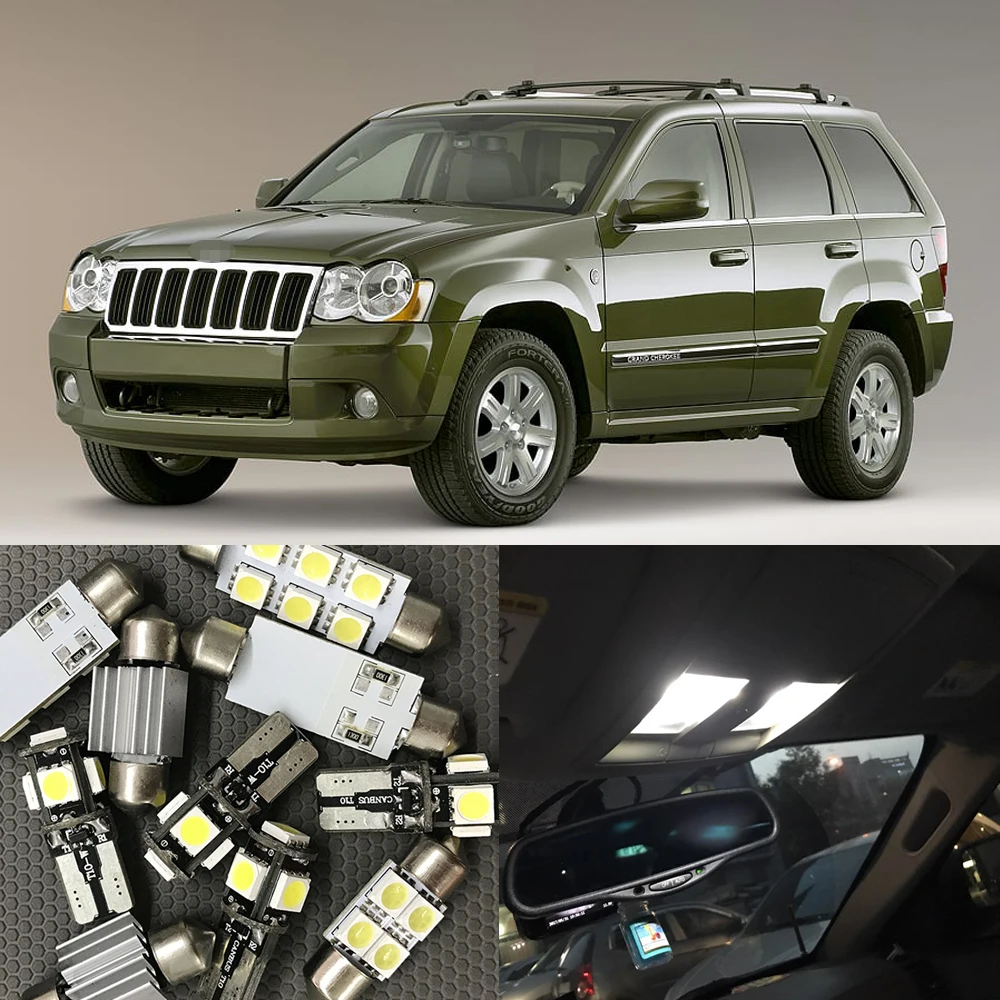 

12x Белый светодиодный интерьер, строительный комплект для Jeep Grand Cherokee 2005-2010, аксессуары, footwell перчатка, карта, купол, багажник, номерной знак, фотография
