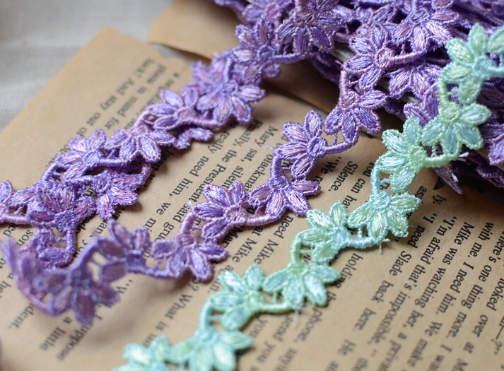 Горячая 5 метров высокое качество вышивка фиолетовая кружева мятного зеленого