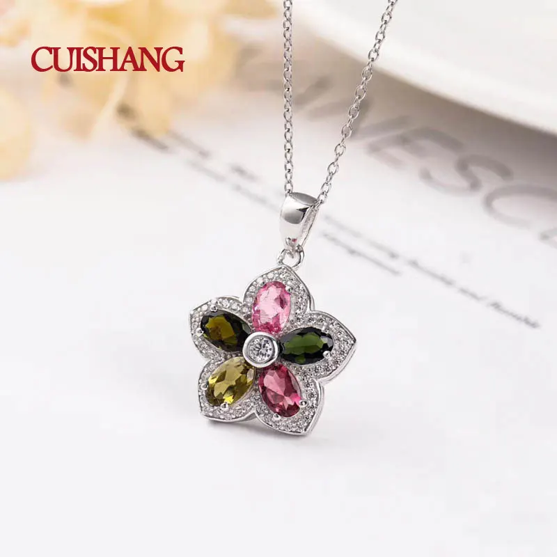 CSJ природных Необычные Турмалин Многоцветный gemstone 925 серебро ювелирные ожерелья