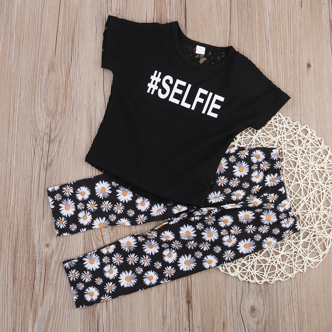 

Fashion Girl Set 3Y-7Y 2Pcs Toddler Kids Girl Hallow Lace Top T-Shirt Floral Pants Leggings Outfits Set