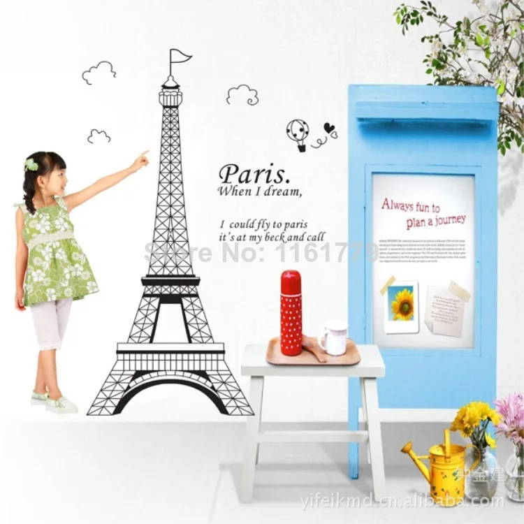 65*90 Paris Eiffel Tower Decoration Wall Stickers For Children Book Shelf Vinyl Decals Bedroom Wallpapers Kids Room Poster | Дом и сад