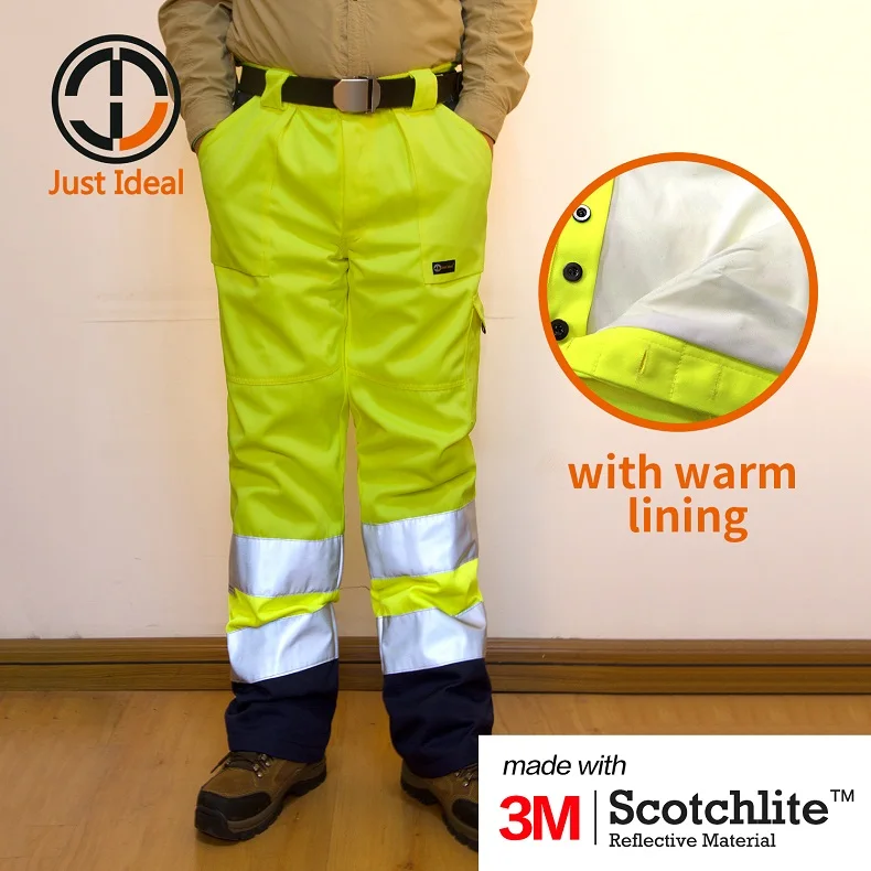 Мужские Hi-Vis брюки для девочек Детская безопасность спецодежды зимние штаны Водонепроницаемый дождь брюк 3 м светоотражающие полосы или желтый цвет оранжевый со стандартом EN ISO 20471 ID674 - Цвет: ID674-1 Yellow Blue