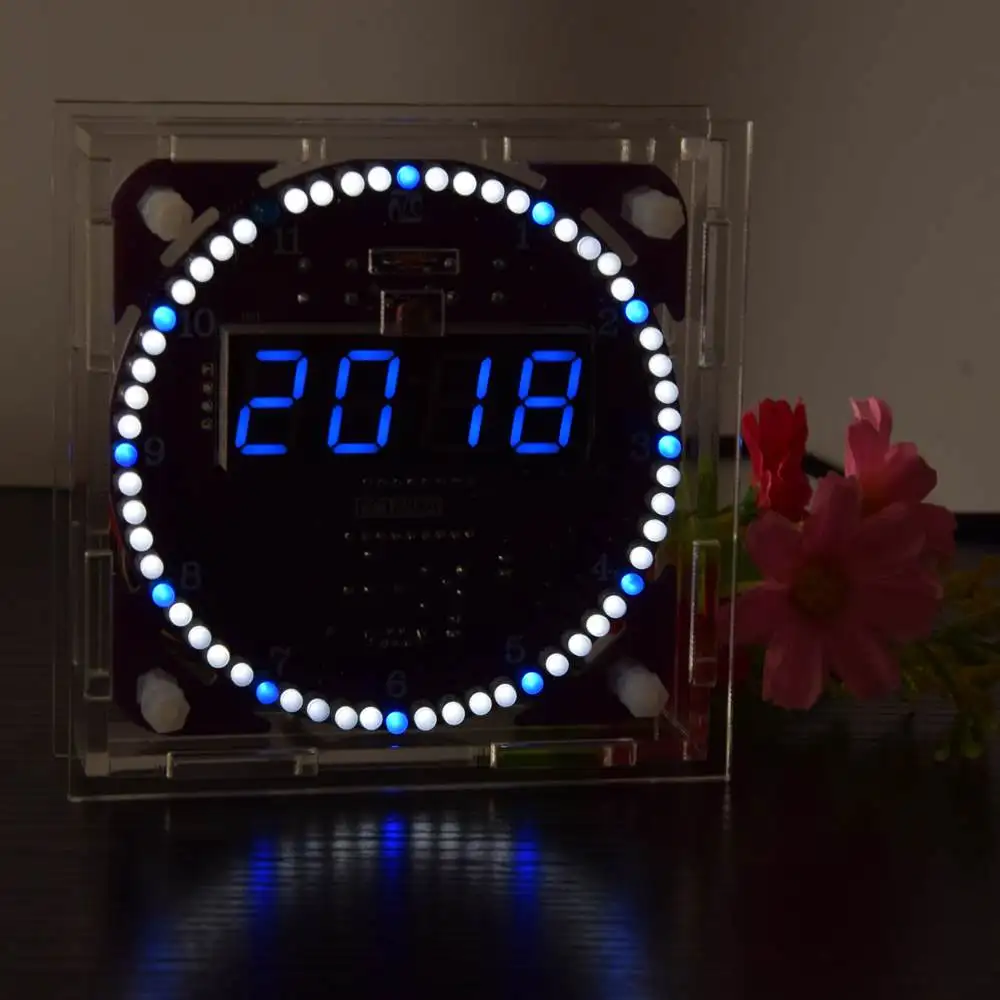 blue 1 Четвертое поколение DIY EC1838A DS1302 светильник с управлением вращения светодиодный набор электронных часов вращающиеся электронные таймеры - Цвет: blue 1