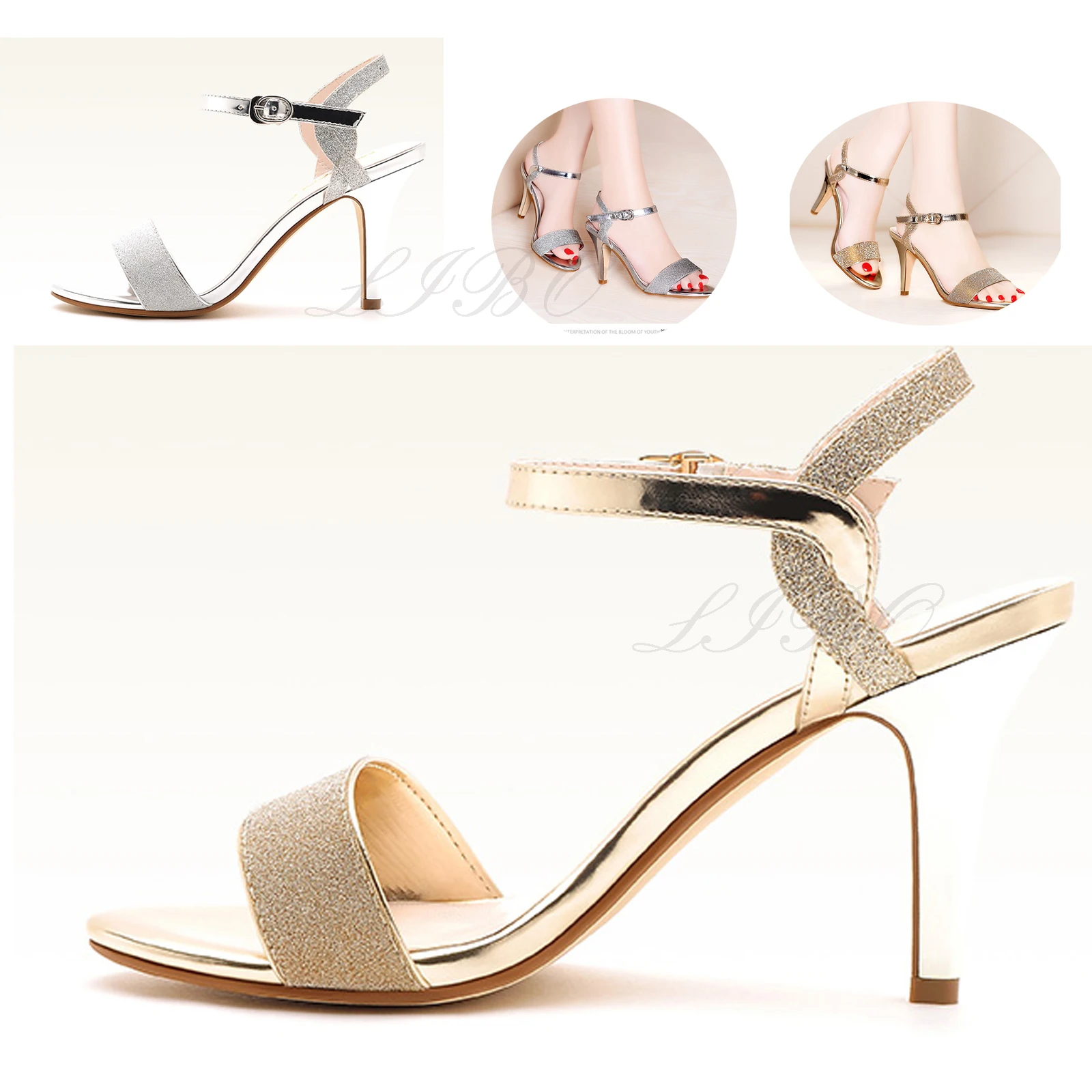 

Women Party Sandals Summer Thin Women's Sandals High Heels Shoes High Heel Sandalias Silver Gold Women's Dress Shoes