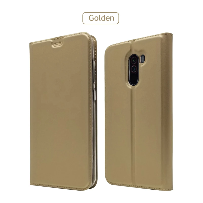 Золотой Чехол-книжка для Xiaomi Pocophone F1, кожаный бумажник Poco F1, чехол-подставка, кожаный магнитный чехол для Xiaomi F1 Pocofone F1, чехол s 6,18" - Цвет: Золотой