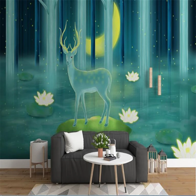 Обои beibehang papel de paredeFantasy Art Nordic Simplicity Animal Forest Deer Beast ручная роспись для детской