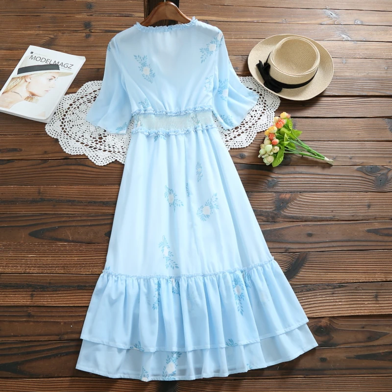 Платье Mori на девочку Для женщин короткий рукав Цветочный принт платья шифоновые