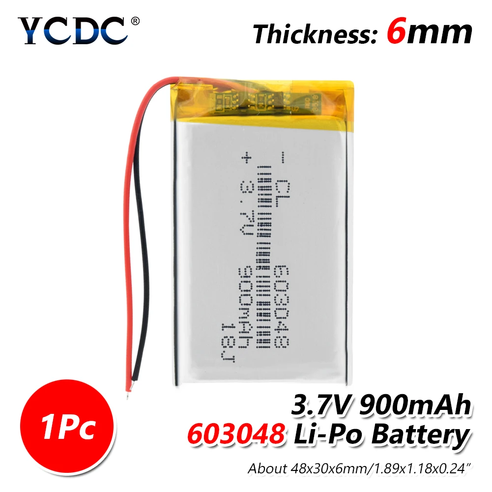 Перезаряжаемый 3,7 V 900mAH 603048 полимерный литий-ионный/литий-ионный аккумулятор для дрона dvr mp5 gps mp3 mp4 PDA psp power bank динамик