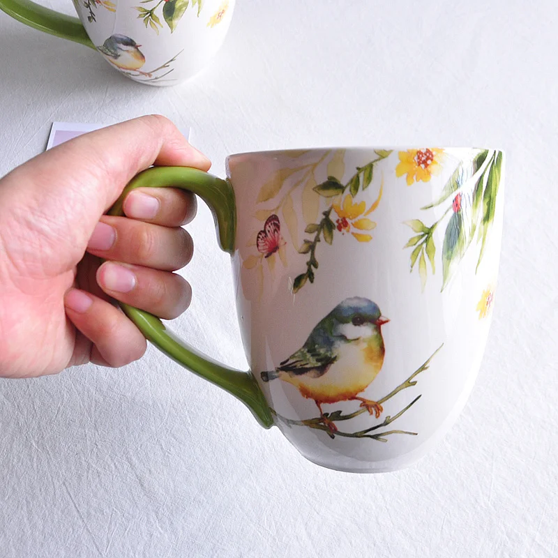 Большая емкость 800 мл керамические кружки серии цветов и птиц чашка для молока