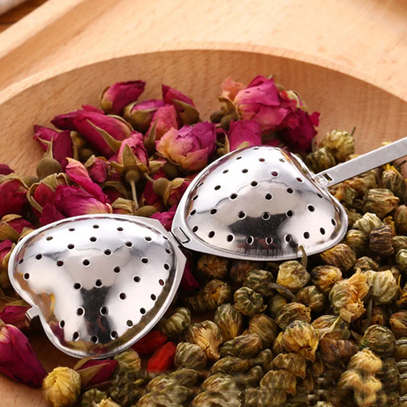 Fashion 1PC Stainless Steel Practical Heart Shape Tea Infuser Spoon Strainer Steeper Handle Shower Table Tool