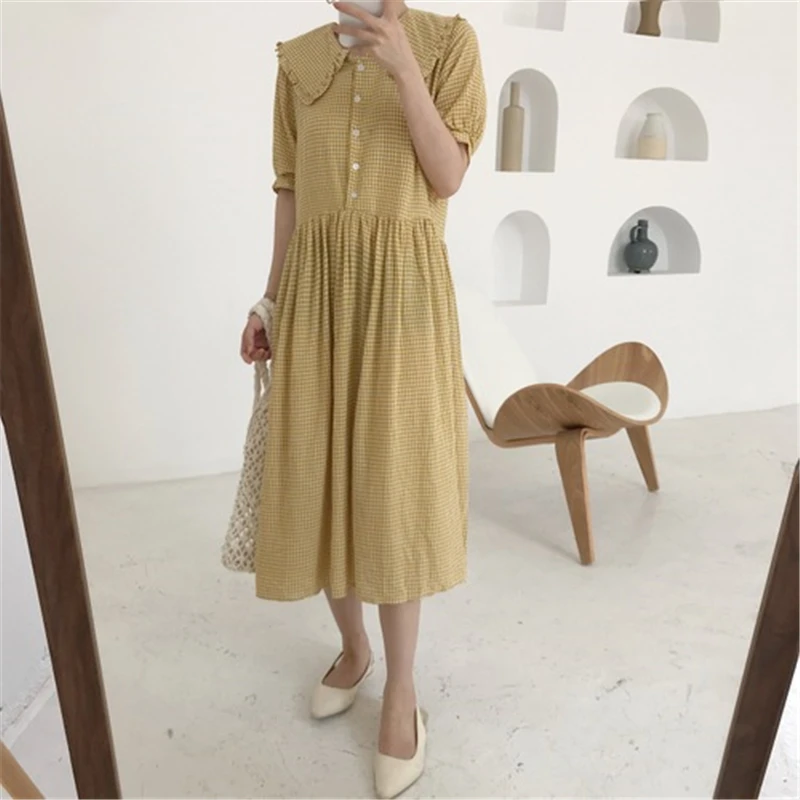 Hzirip Корея Style2018 Лето Для женщин элегантный плед милое платье отложным воротником