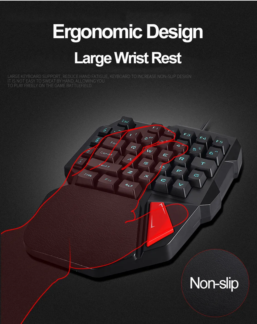 VOBERRY K108 проводной 38-клавишная светодиодный Подсветка USB Эргономичный одной рукой клавиатура игровая клавиатура плетения с проводным соединением