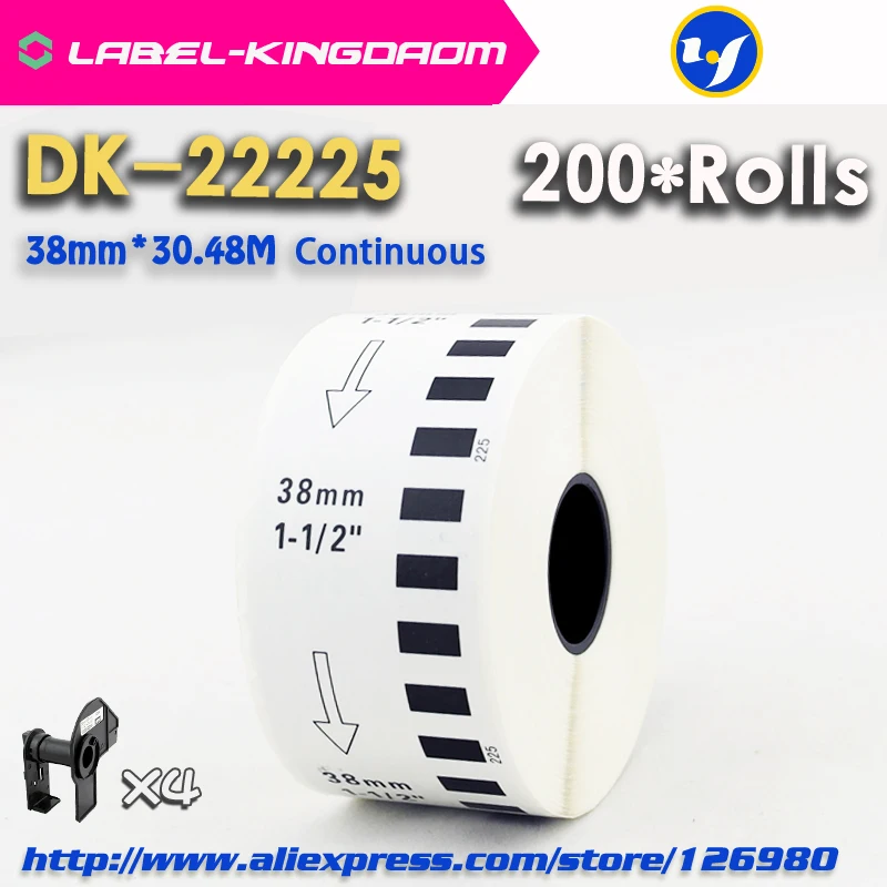 

200 Refill Rolls Generic DK-22225 Label 38mm*30.48M Continuous Compatible for Brother Label Printer White Color DK-2225 DK22225