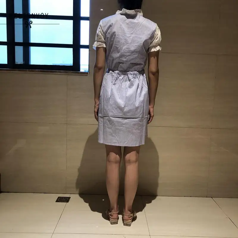 Preppy Style Summer Women Dresses Patchwork Pink Blue Bow Girl's School Uniform Dress Elegant Short Sleeve Kawaii Striped | Женская