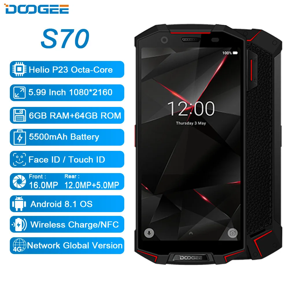 DOOGEE S70 водонепроницаемый мобильный телефон с IP68 Android 8 1 5 99 &quotFHD + Helio P23