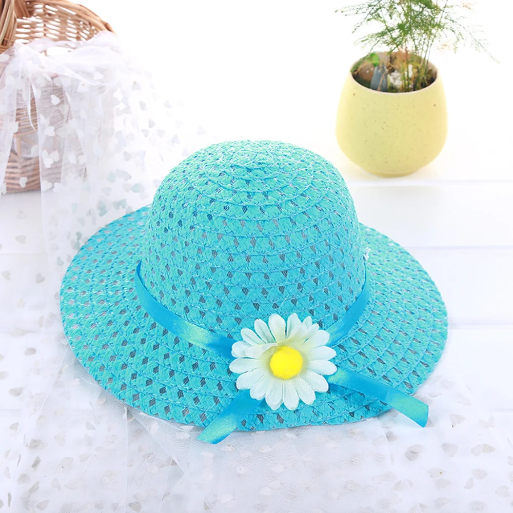 07 blue Новинка года; модный детский солнцезащитный цветок для соломенной шляпки; детская фотография; открытый солнцезащитный козырек; Кепка для девочек и мальчиков; Пляжные шапки - Цвет: 07 blue