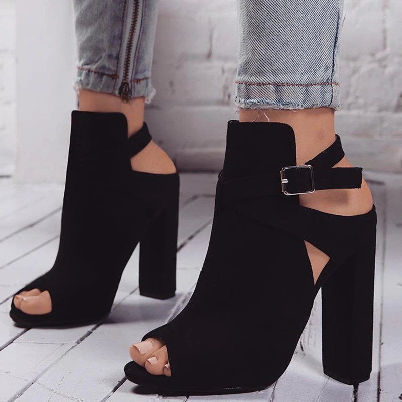 2019 женские босоножки из флока Туфли гладиаторы на высоком каблуке с ремешком